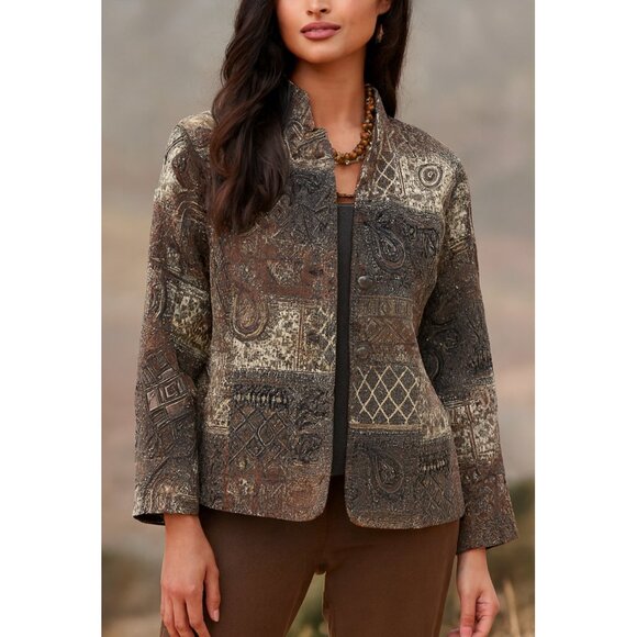 Vintage Molly & Maxx Jacket Blazer Tapestry Patchwork Paisley Print size 1X Boho - Picture 1 of 16